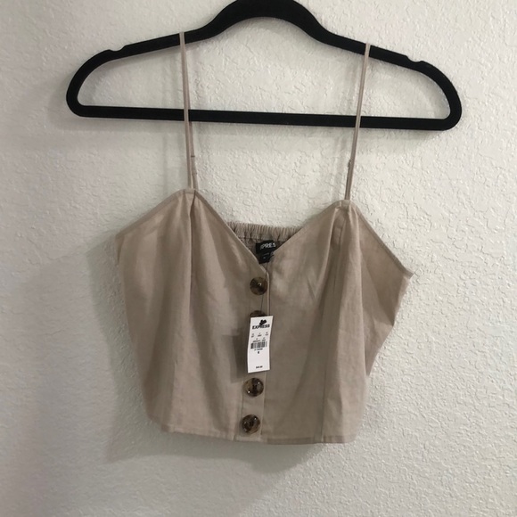 Express Linen Crop Top w/ Buttons - Picture 2 of 3